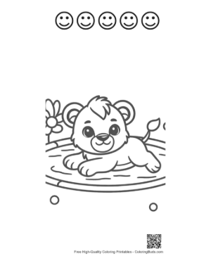 Thumbnail: Happy Baby Lion Splashing in a Small Forest Pool Printable and 5 Happy Face Outline
