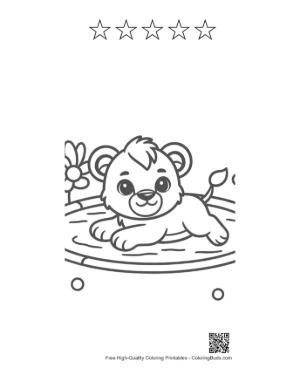 Thumbnail: Happy Baby Lion Splashing in a Small Forest Pool Printable and 5 Star Outline