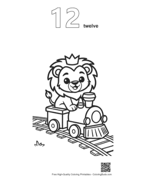 Thumbnail: Happy Lion Cub Sitting on a Train Traveling Through Hills Printable Outline Number 12
