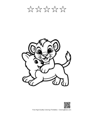 Thumbnail: Lion Cub Riding Playful Lion Buddy Printable and 5 Star Outline