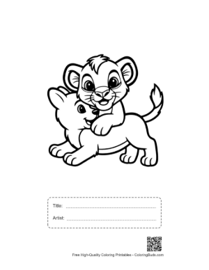 Thumbnail: Lion Cub Riding Playful Lion Buddy Printable with Title and Artist Box