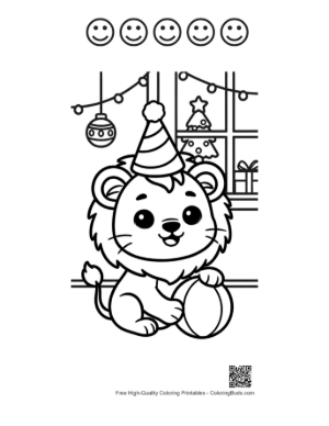 Thumbnail: Lion Cub to Color Printable and 5 Happy Face Outline