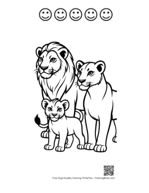 Thumbnail: Lion Family Portrait Outline Printable and 5 Happy Face Outline