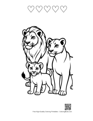 Thumbnail: Lion Family Portrait Outline Printable and 5 Heart Outline