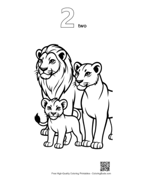 Thumbnail: Lion Family Portrait Outline Printable Outline Number 2
