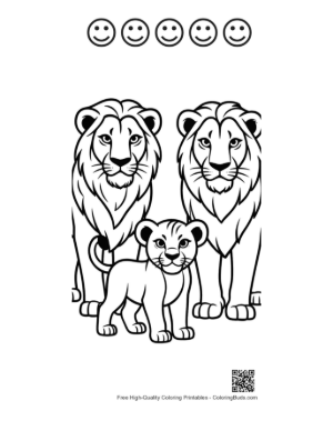 Thumbnail: Lion Family Portrait Printable and 5 Happy Face Outline