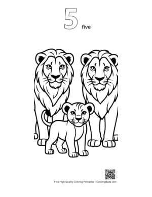 Thumbnail: Lion Family Portrait Printable Outline Number 5