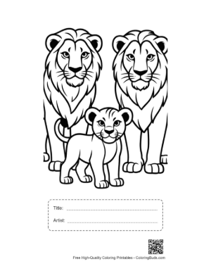 Thumbnail: Lion Family Portrait Printable with Title and Artist Box