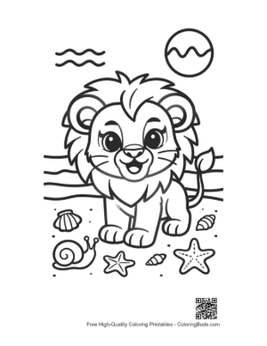 Thumbnail: Little Lion Cub Enjoying a Day at the Seaside Printable