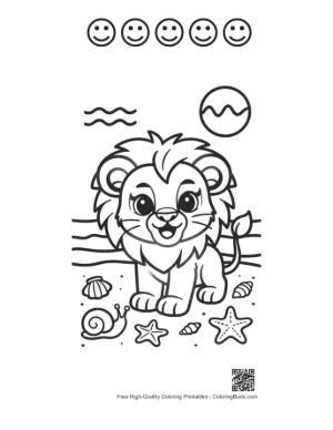 Thumbnail: Little Lion Cub Enjoying a Day at the Seaside Printable and 5 Happy Face Outline