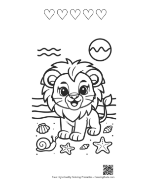 Thumbnail: Little Lion Cub Enjoying a Day at the Seaside Printable and 5 Heart Outline