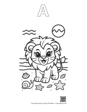 Thumbnail: Little Lion Cub Enjoying a Day at the Seaside Printable Outline Alphabet A