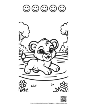 Thumbnail: Little Lion Cub Playing in a Pond with Water Lilies Printable and 5 Happy Face Outline