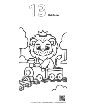 Thumbnail: Little Lion Cub Waving from a Colorful Toy Train Car Printable Outline Number 13