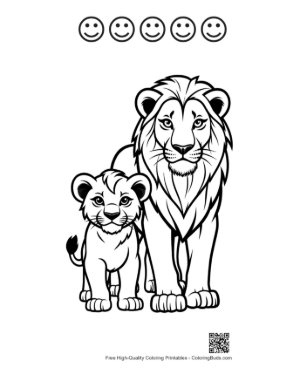 Thumbnail: Majestic Lion and Playful Cub Printable and 5 Happy Face Outline