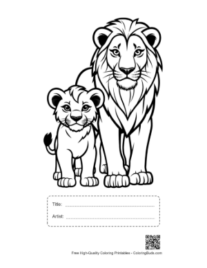 Thumbnail: Majestic Lion and Playful Cub Printable with Title and Artist Box