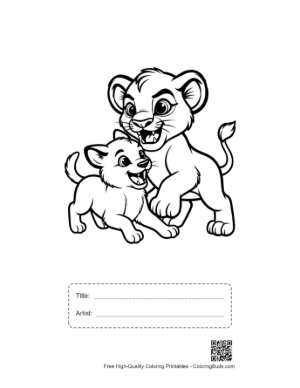 Thumbnail: Playful Lion and Cub Wrestling Printable with Title and Artist Box