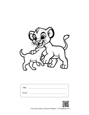 Thumbnail: Playful Lion and Cute Lion Cub Wrestling Printable with Title and Artist Box