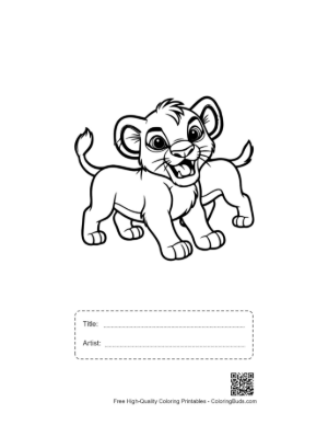 Thumbnail: Playful Lion Cub Roaring Joyfully Printable with Title and Artist Box