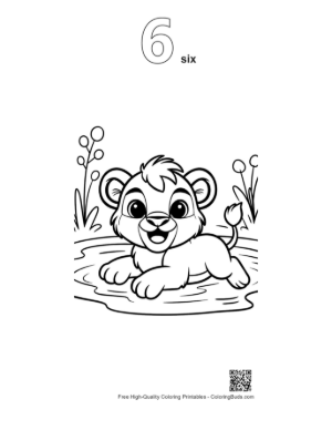 Thumbnail: Sweet Little Lion Cub Enjoying the Water in a Lake Printable Outline Number 6