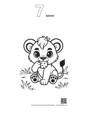 Thumbnail: Adorable Lioness Cub Eating a Delicious Round Cookie Printable Outline Number 7