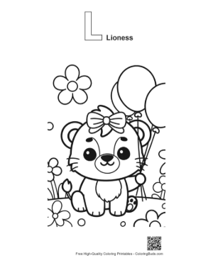 Thumbnail: Cute Lioness Coloring Page Printable Outline Alphabet L Lioness