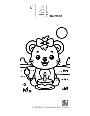Thumbnail: Cute Lioness Cub Celebrating with a Birthday Cupcake Printable Outline Number 14