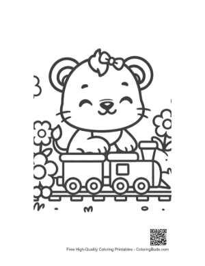 Thumbnail: Cute Lioness Cub Conductor on a Steam Engine Train Printable