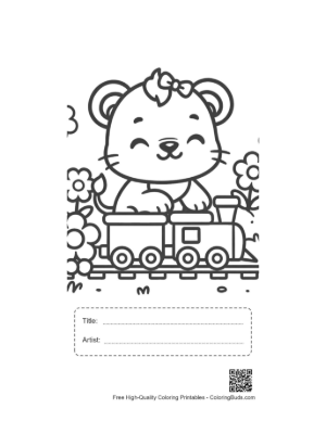 Thumbnail: Cute Lioness Cub Conductor on a Steam Engine Train Printable with Title and Artist Box