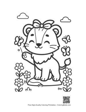 Thumbnail: Cute Lioness Cub with a Bow Waving Her Paw Printable
