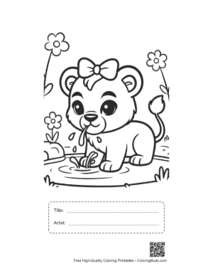 Thumbnail: Free Lioness Coloring Sheet Printable with Title and Artist Box