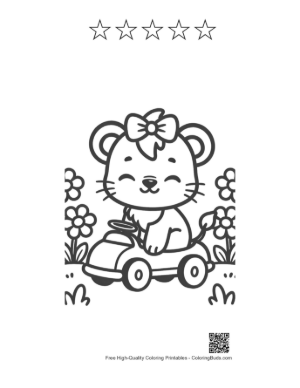 Thumbnail: Happy Lioness Cub Driving a Toy Car on a Sunny Day Printable and 5 Star Outline