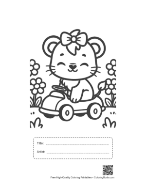 Thumbnail: Happy Lioness Cub Driving a Toy Car on a Sunny Day Printable with Title and Artist Box