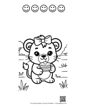 Thumbnail: Lioness to Color Printable and 5 Happy Face Outline