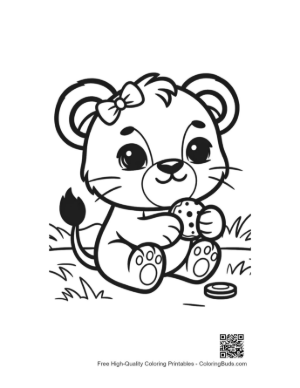 Thumbnail: Little Lioness Cub Enjoying a Cookie in the Forest Printable