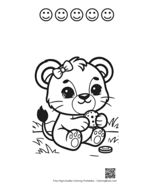 Thumbnail: Little Lioness Cub Enjoying a Cookie in the Forest Printable and 5 Happy Face Outline