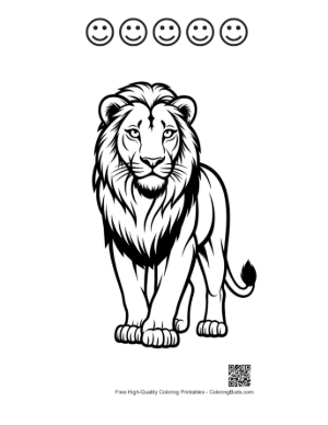 Thumbnail: Majestic Lion Standing Proudly Printable and 5 Happy Face Outline