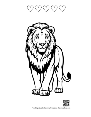 Thumbnail: Majestic Lion Standing Proudly Printable and 5 Heart Outline