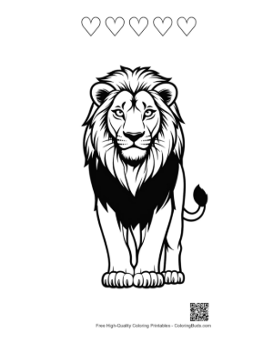 Thumbnail: Majestic Lion Standing Proudly Printable and 5 Heart Outline