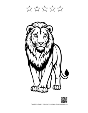 Thumbnail: Majestic Lion Standing Proudly Printable and 5 Star Outline