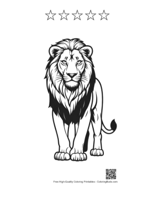 Thumbnail: Majestic Lion Standing Proudly Printable and 5 Star Outline