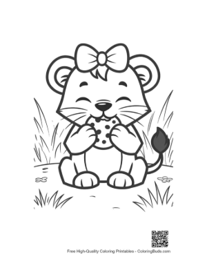 Thumbnail: Playful Baby Lioness Holding a Cookie in a Grassy Field Printable