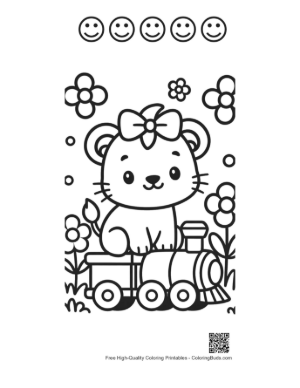 Thumbnail: Playful Baby Lioness Riding in a Toy Train Car Printable and 5 Happy Face Outline
