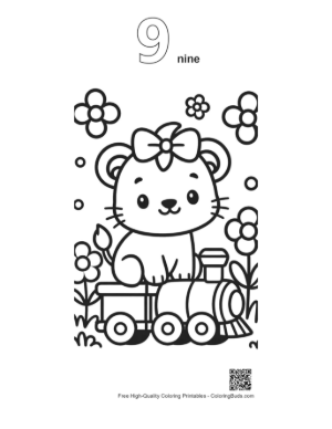 Thumbnail: Playful Baby Lioness Riding in a Toy Train Car Printable Outline Number 9
