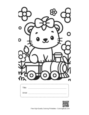 Thumbnail: Playful Baby Lioness Riding in a Toy Train Car Printable with Title and Artist Box