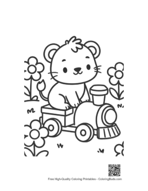 Thumbnail: Sweet Baby Lioness Waving from a Toy Train Window Printable