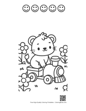 Thumbnail: Sweet Baby Lioness Waving from a Toy Train Window Printable and 5 Happy Face Outline