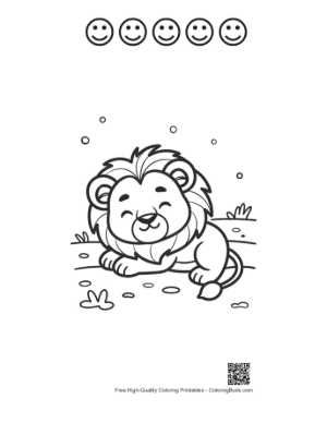 Thumbnail: Adorable Little Lion Cub Playing on the Grassy Plains Printable and 5 Happy Face Outline