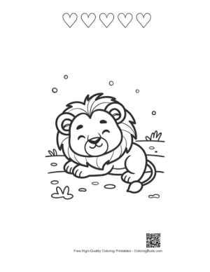 Thumbnail: Adorable Little Lion Cub Playing on the Grassy Plains Printable and 5 Heart Outline