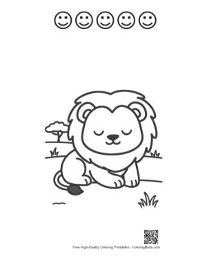 Thumbnail: Charming Lion Cub Sitting Calmly in the Wilderness Printable and 5 Happy Face Outline